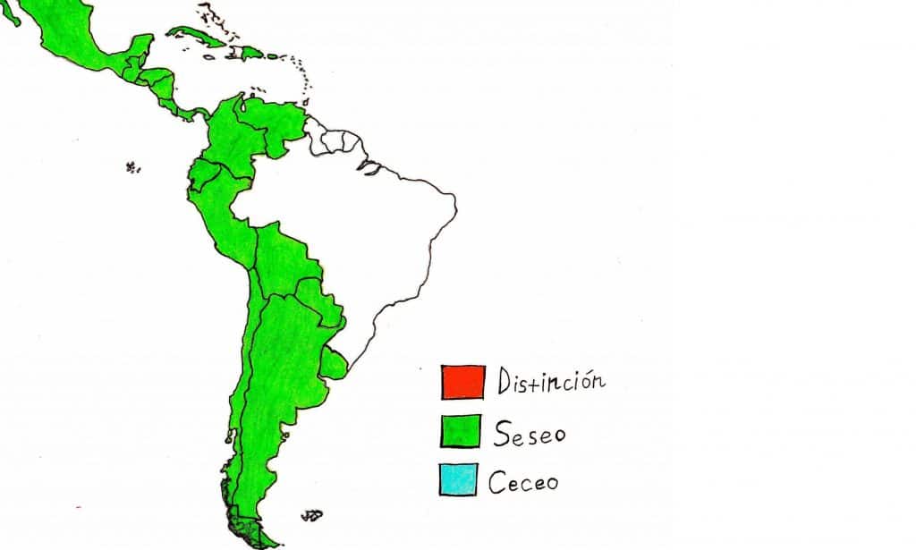 Map of Latin America Seseo & Ceceo